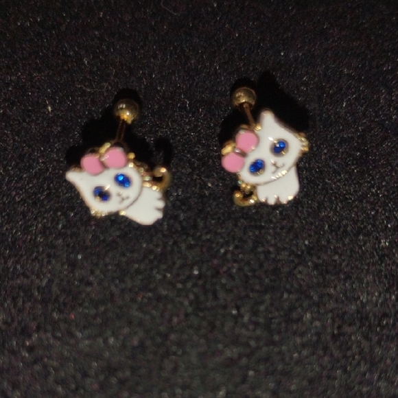 Jewelry - Cute Cat Earrings with Pink and Blue Accents
